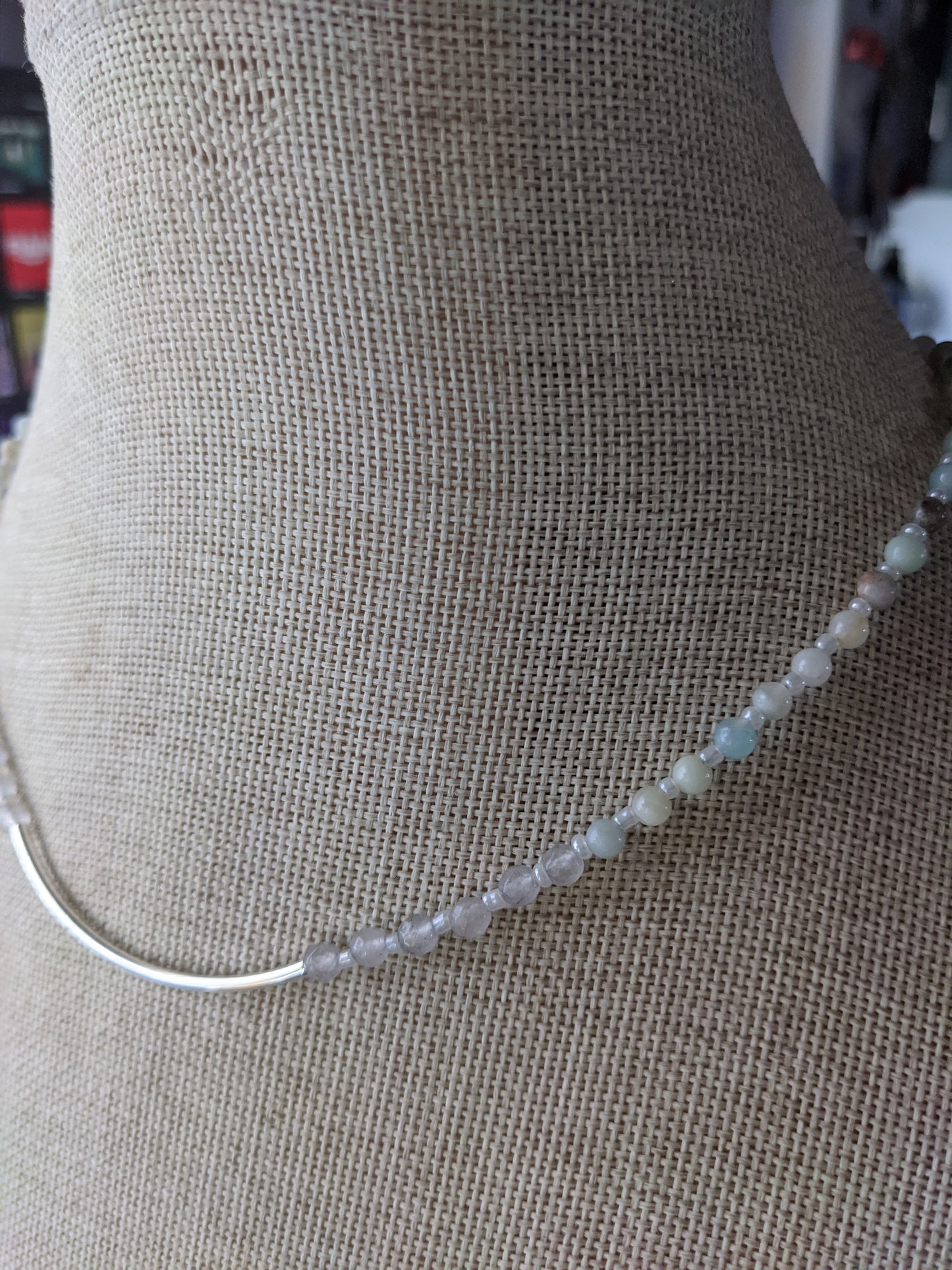 Amazonite with Quartz and Silver Bar Short Statement Necklace
