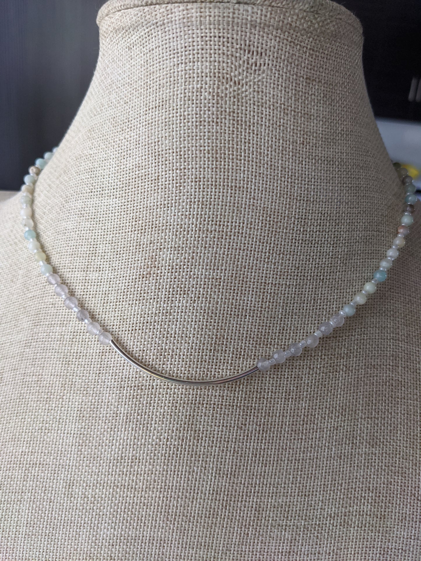 Amazonite with Quartz and Silver Bar Short Statement Necklace
