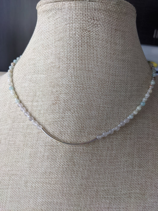 Amazonite with Quartz and Silver Bar Short Statement Necklace (MTO)
