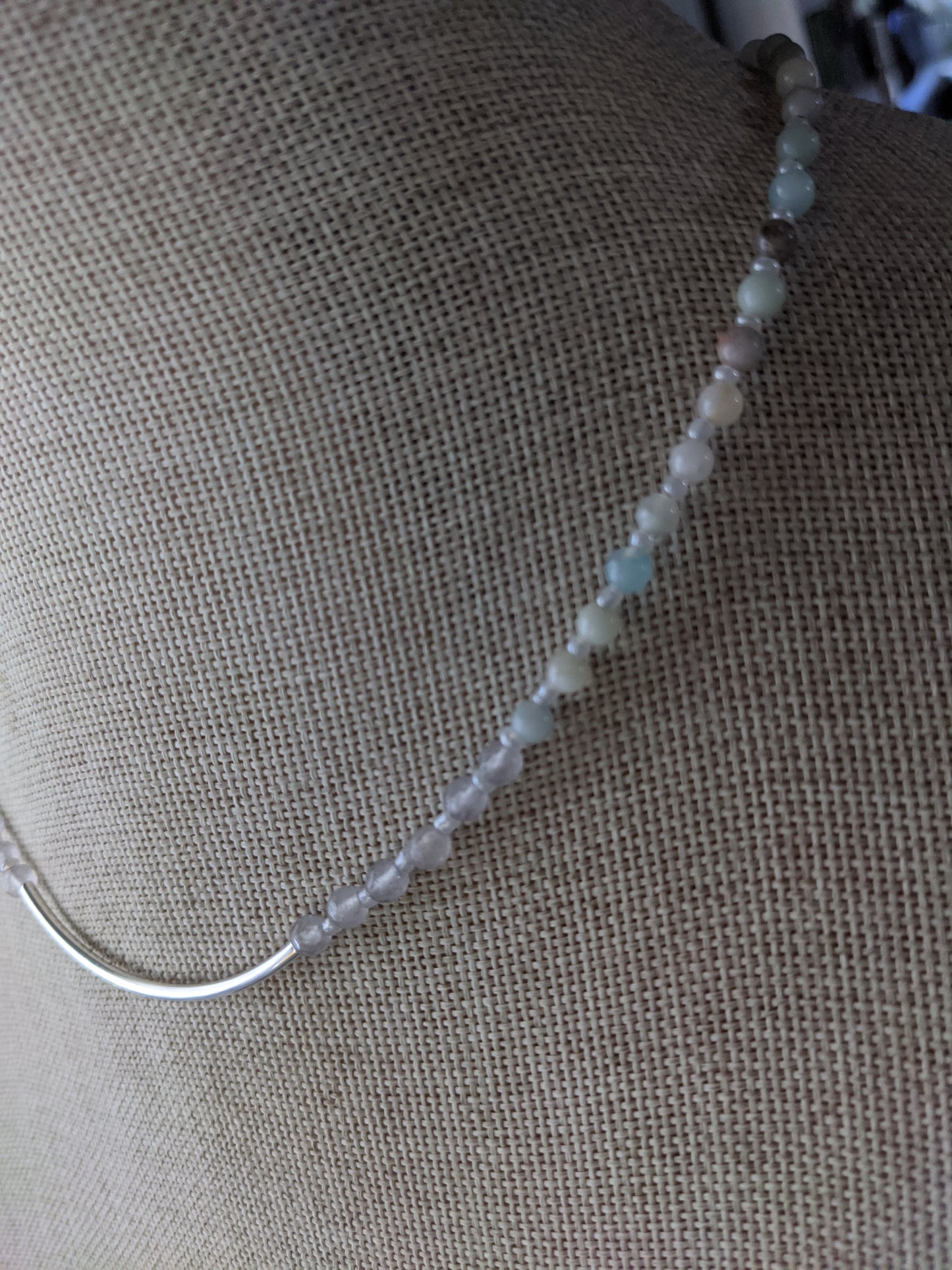 Amazonite with Quartz and Silver Bar Short Statement Necklace