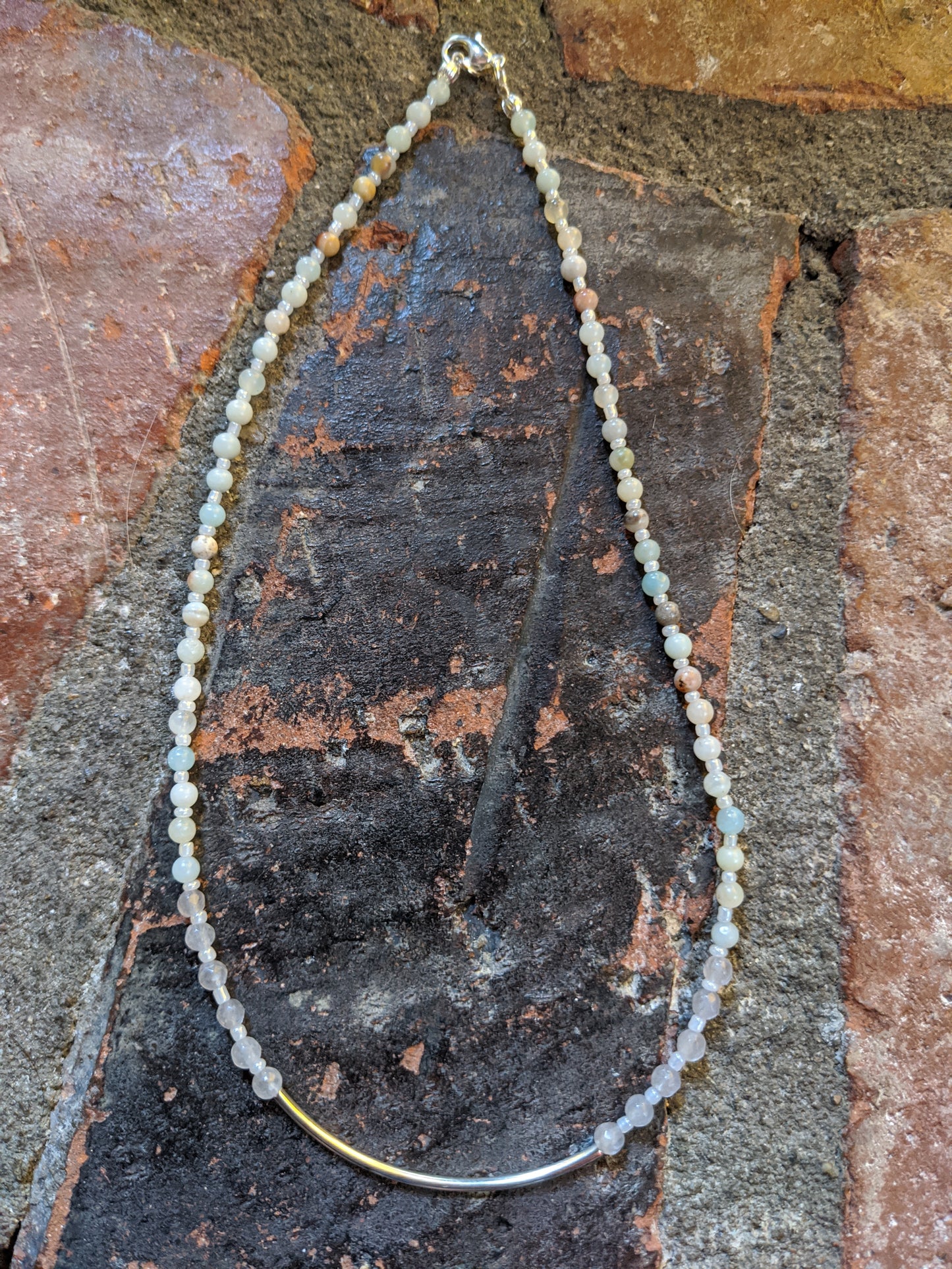 Amazonite with Quartz and Silver Bar Short Statement Necklace
