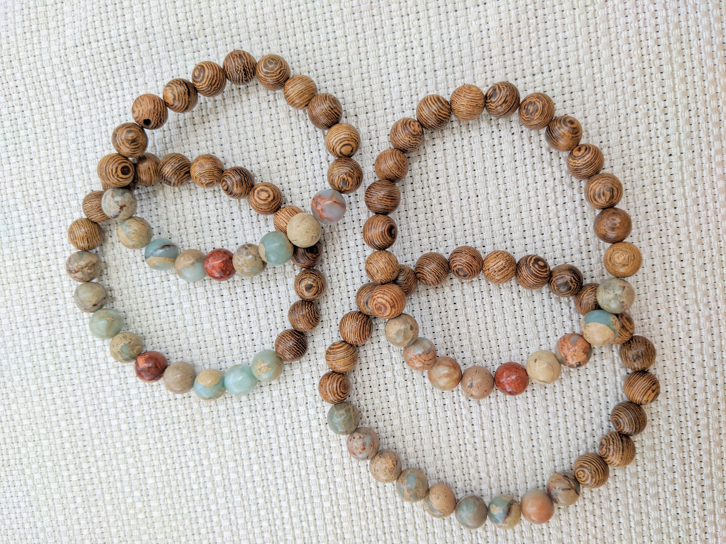 Pulsera de jaspe y madera Aqua Terra (varios tamaños disponibles)