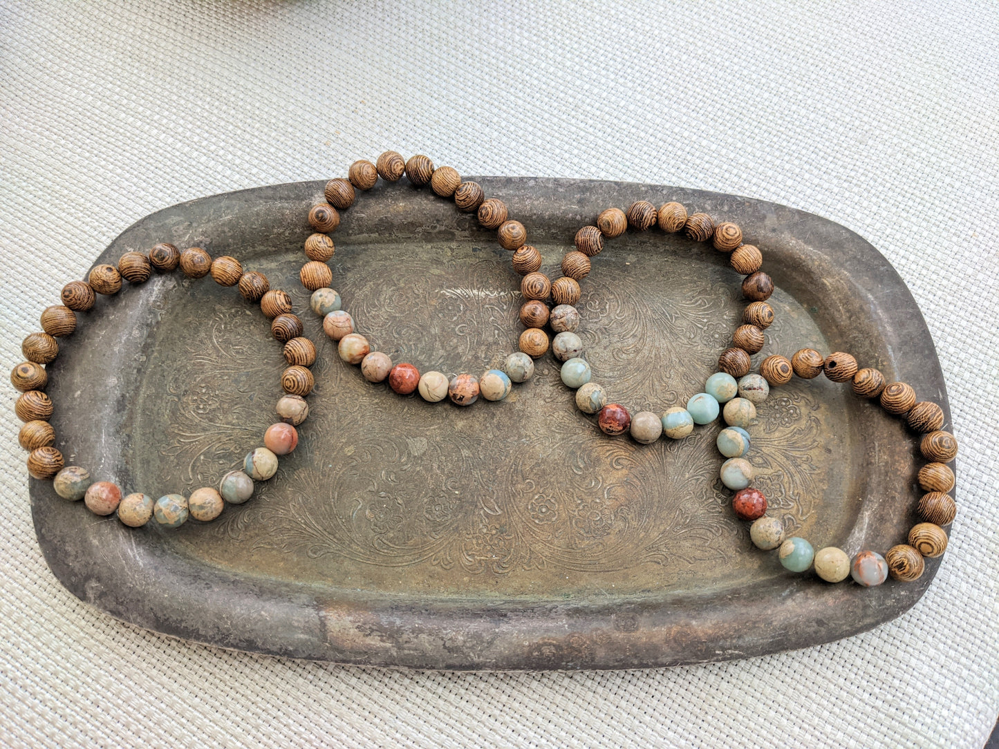 Pulsera de jaspe y madera Aqua Terra (varios tamaños disponibles)