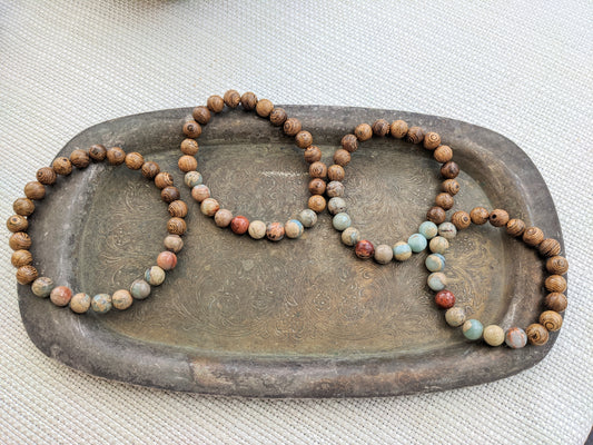 Aqua Terra Jasper and Wood Bracelet (Various Sizes Available)