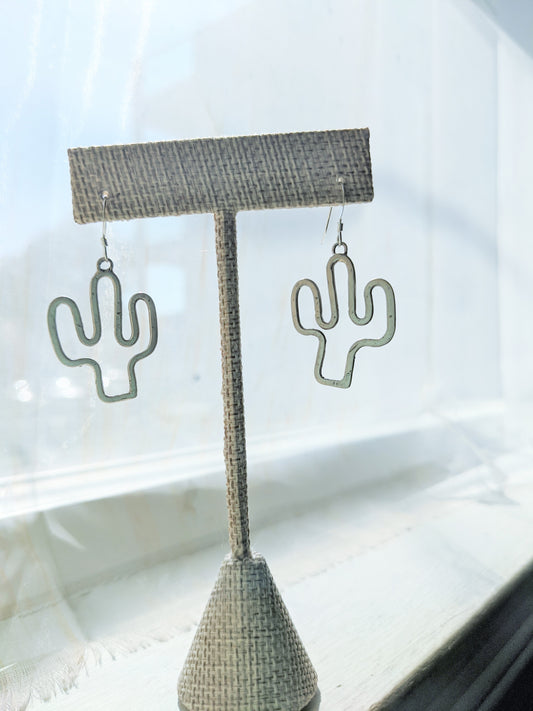 Hammered Sterling Silver Cactus Silhouette Earrings (Made To Order)