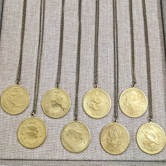 1970's Vintage Zodiac Brass Pendants