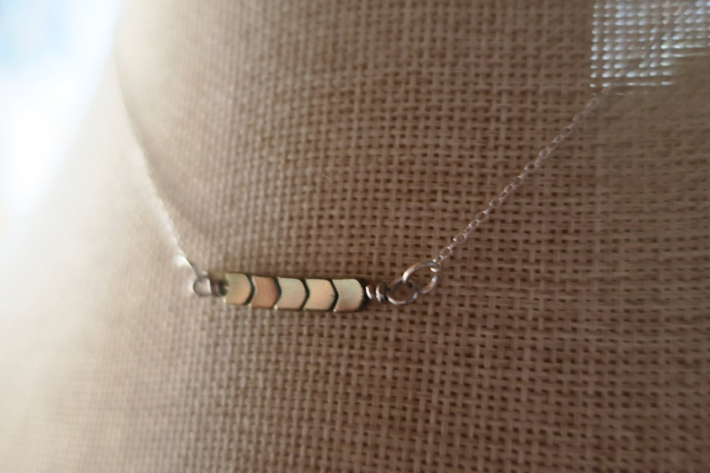 Chevron Gold Hematite Necklace on Sterling Silver