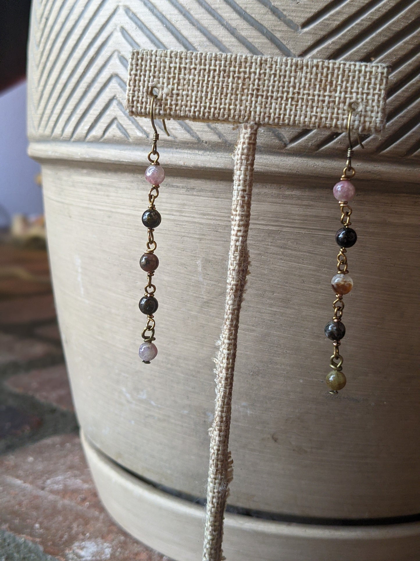 Watermelon Tourmaline Wirewrapped Drop Earrings