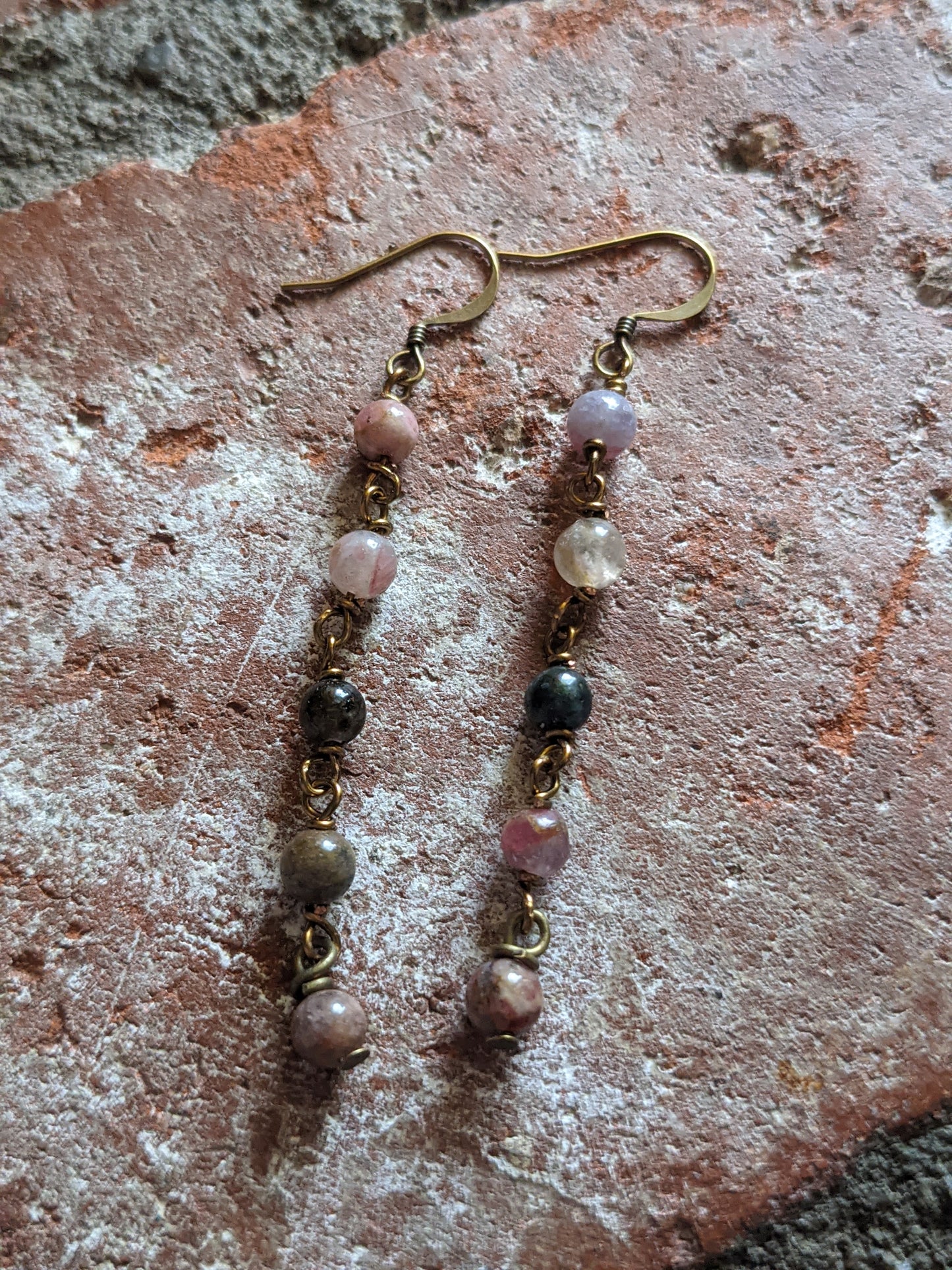 Watermelon Tourmaline Wirewrapped Drop Earrings
