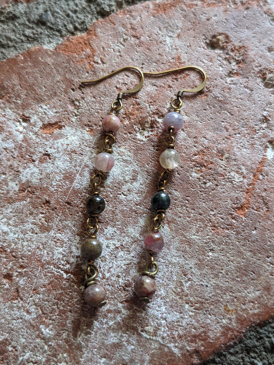 Watermelon Tourmaline Wire Wrapped Drop Earrings