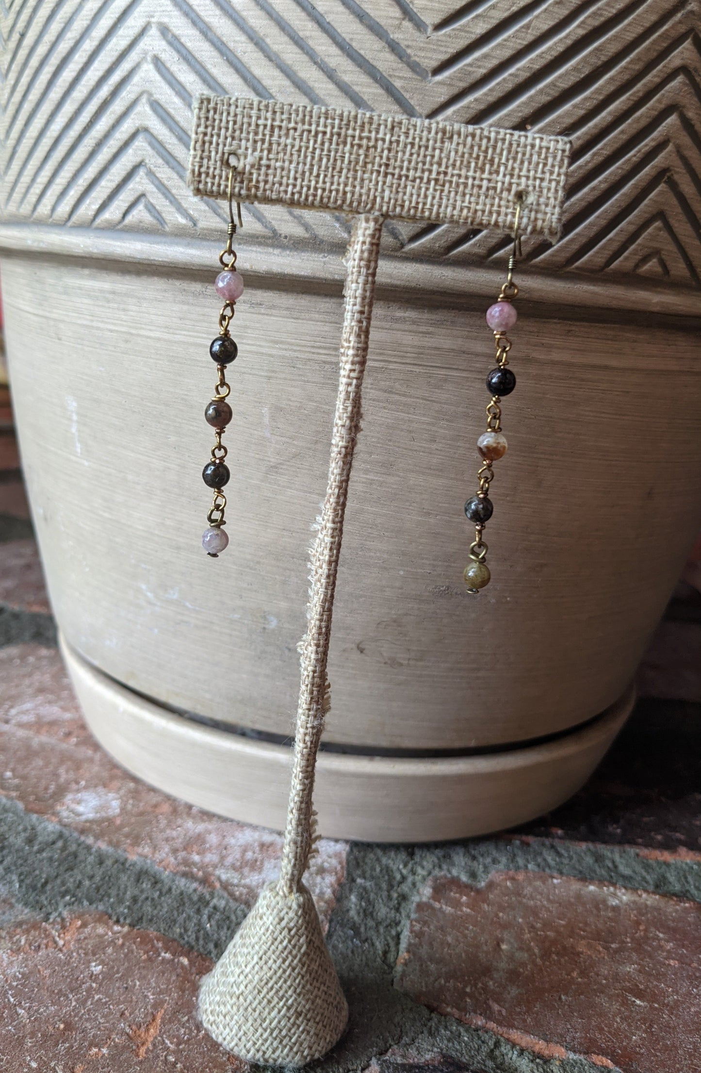 Watermelon Tourmaline Wirewrapped Drop Earrings