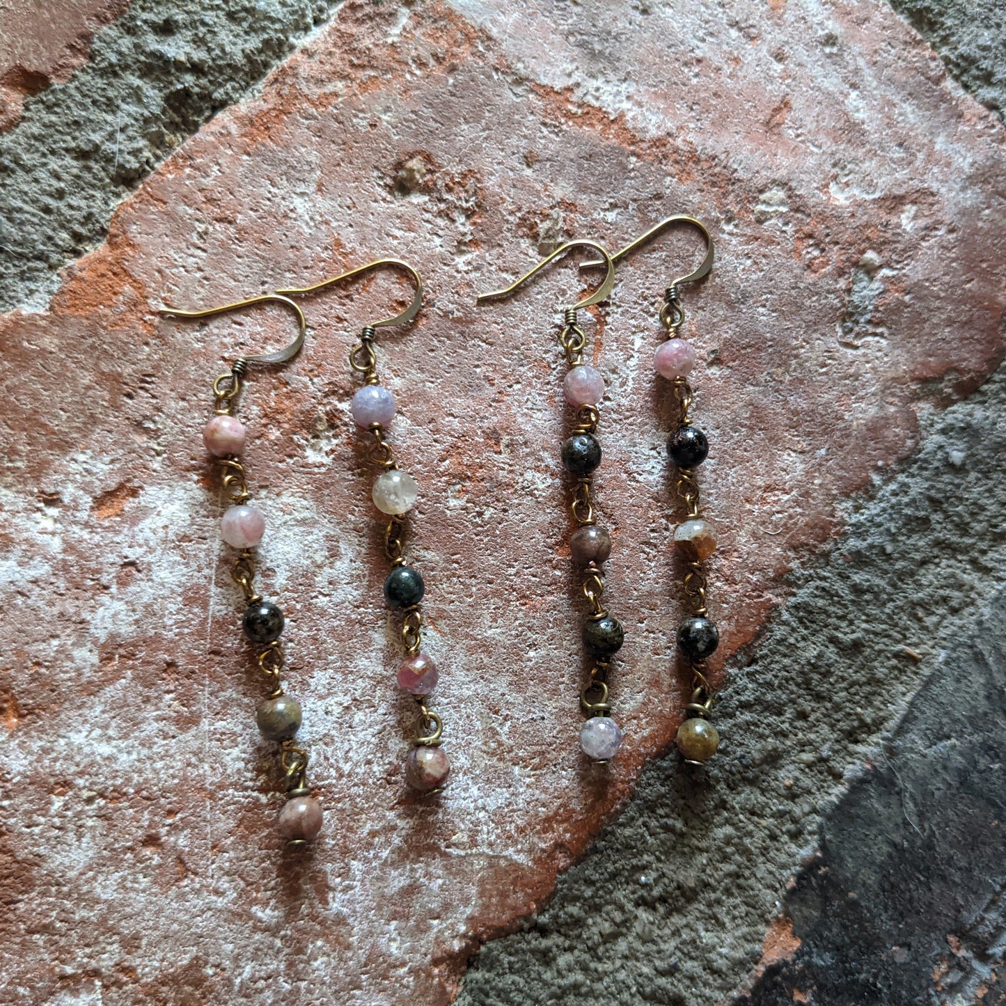 Watermelon Tourmaline Wirewrapped Drop Earrings