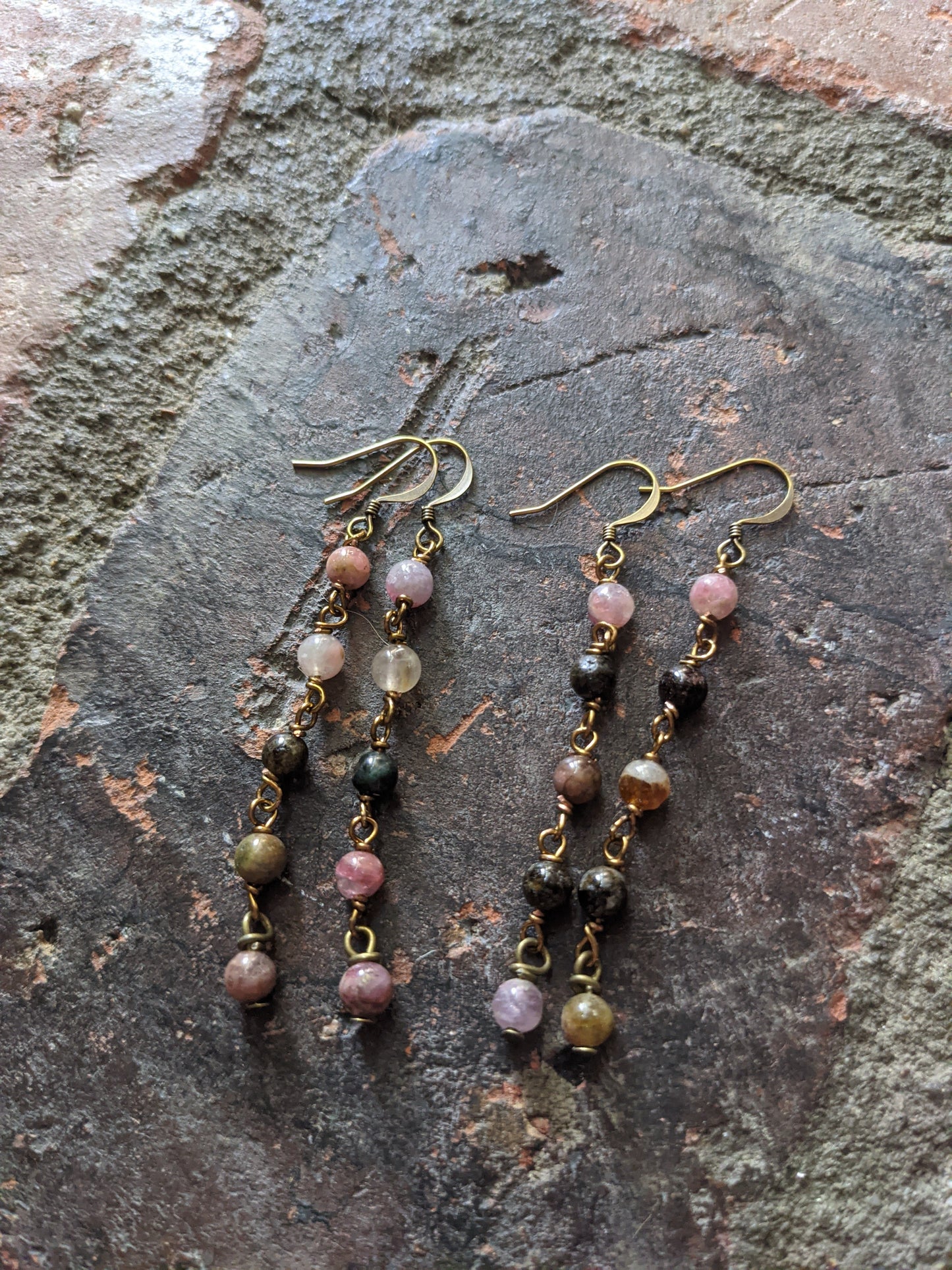Watermelon Tourmaline Wire Wrapped Drop Earrings