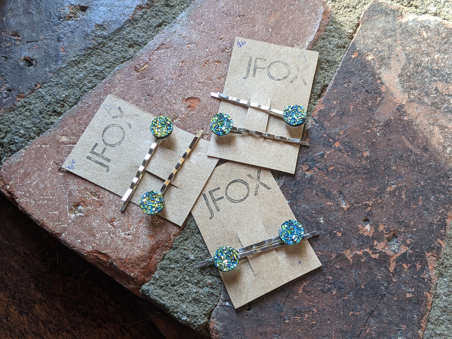 Blue-Green Druzy Bobby Pin Set of 2