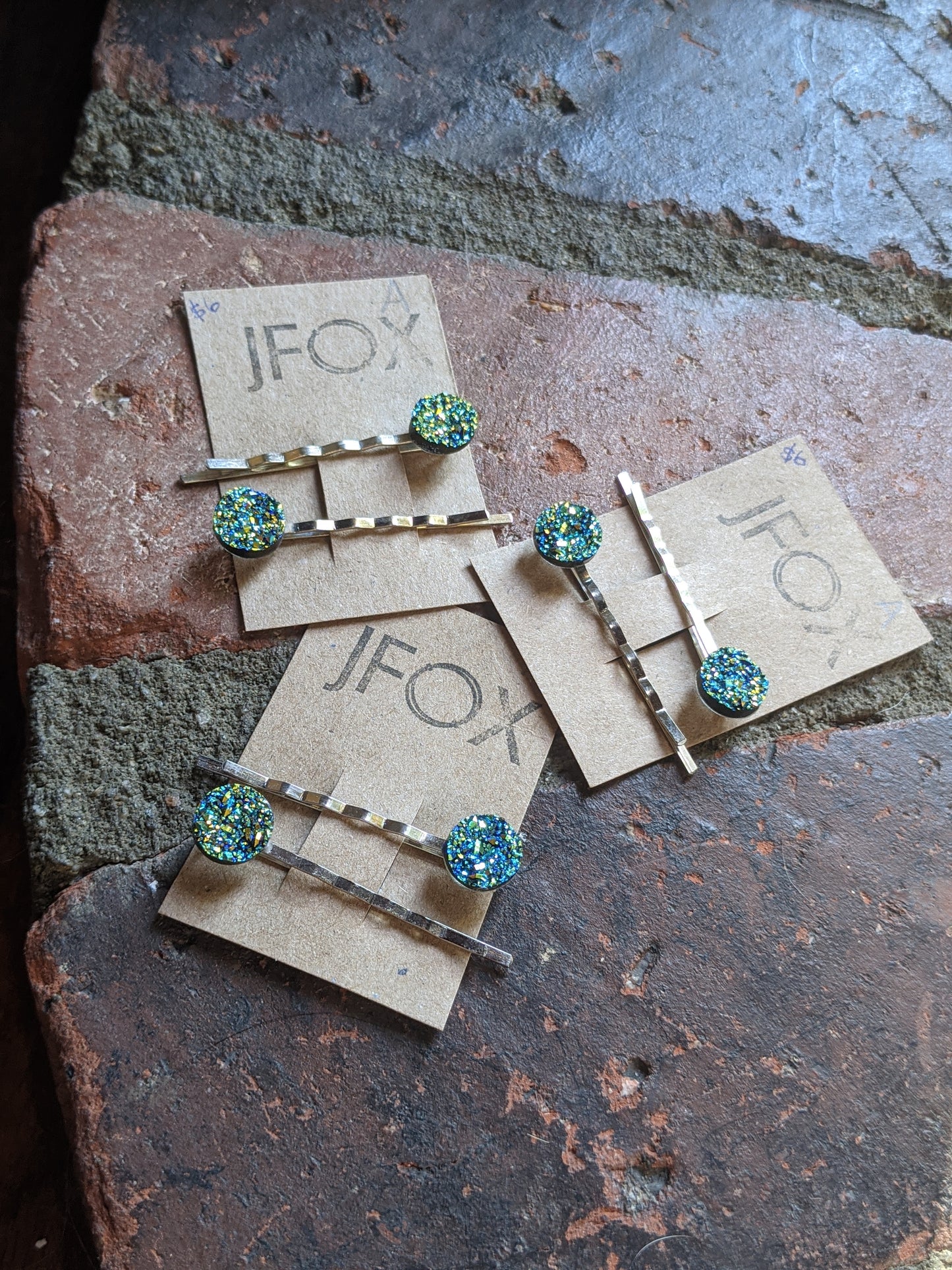 Blue-Green Druzy Bobby Pin Set of 2