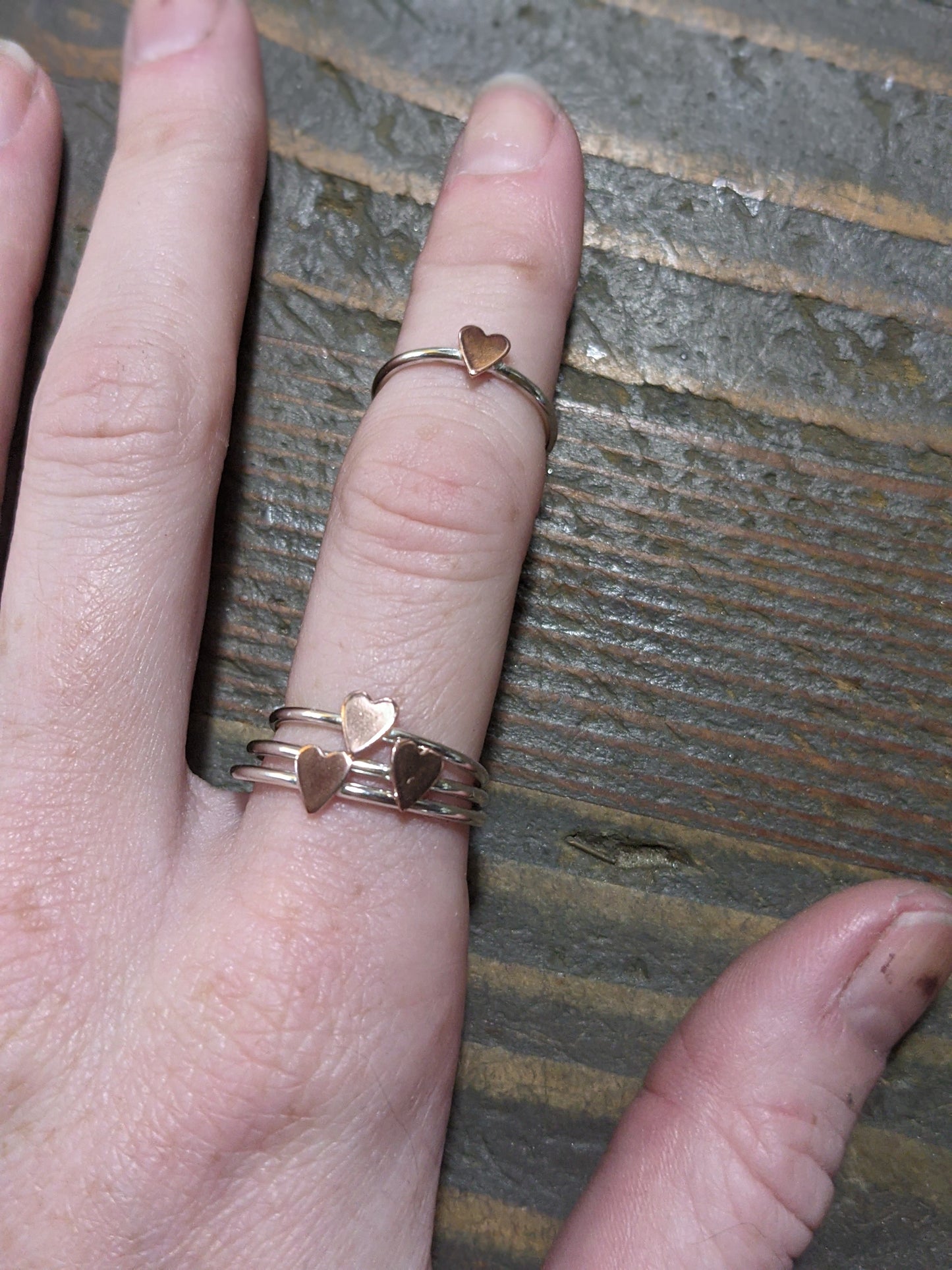 Anillo de corazón de cobre y plata de ley (hecho a pedido)