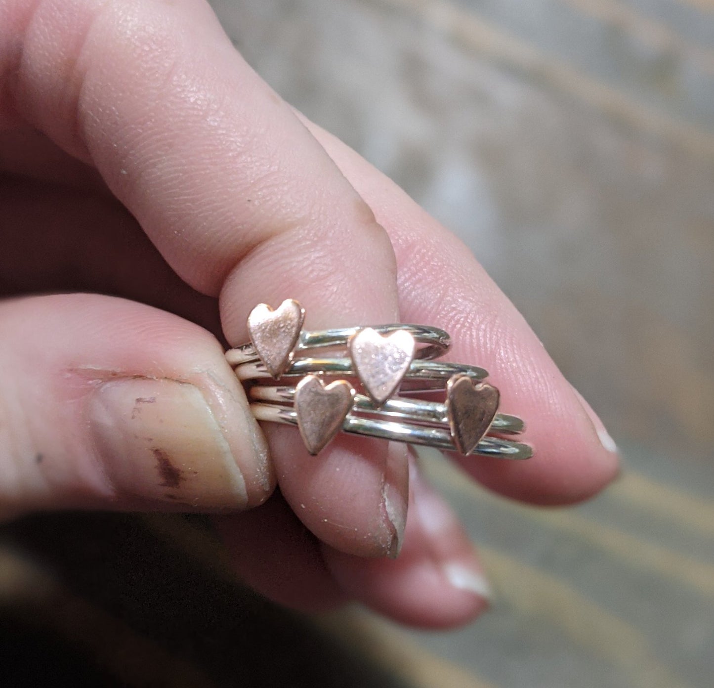 Anillo de corazón de cobre y plata de ley (hecho a pedido)