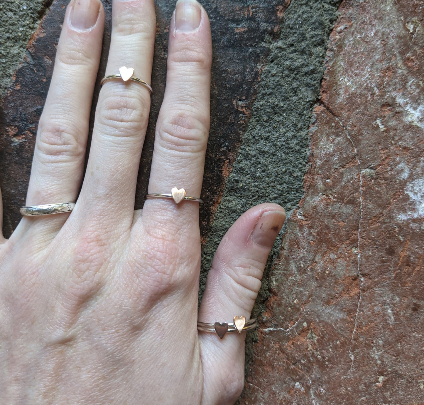 Anillo de corazón de cobre y plata de ley (hecho a pedido)