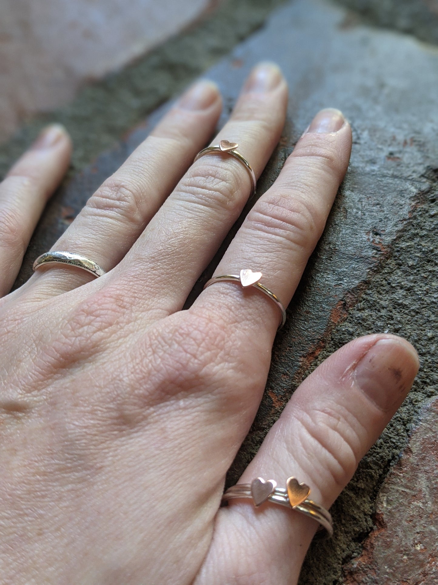 Anillo de corazón de cobre y plata de ley (hecho a pedido)