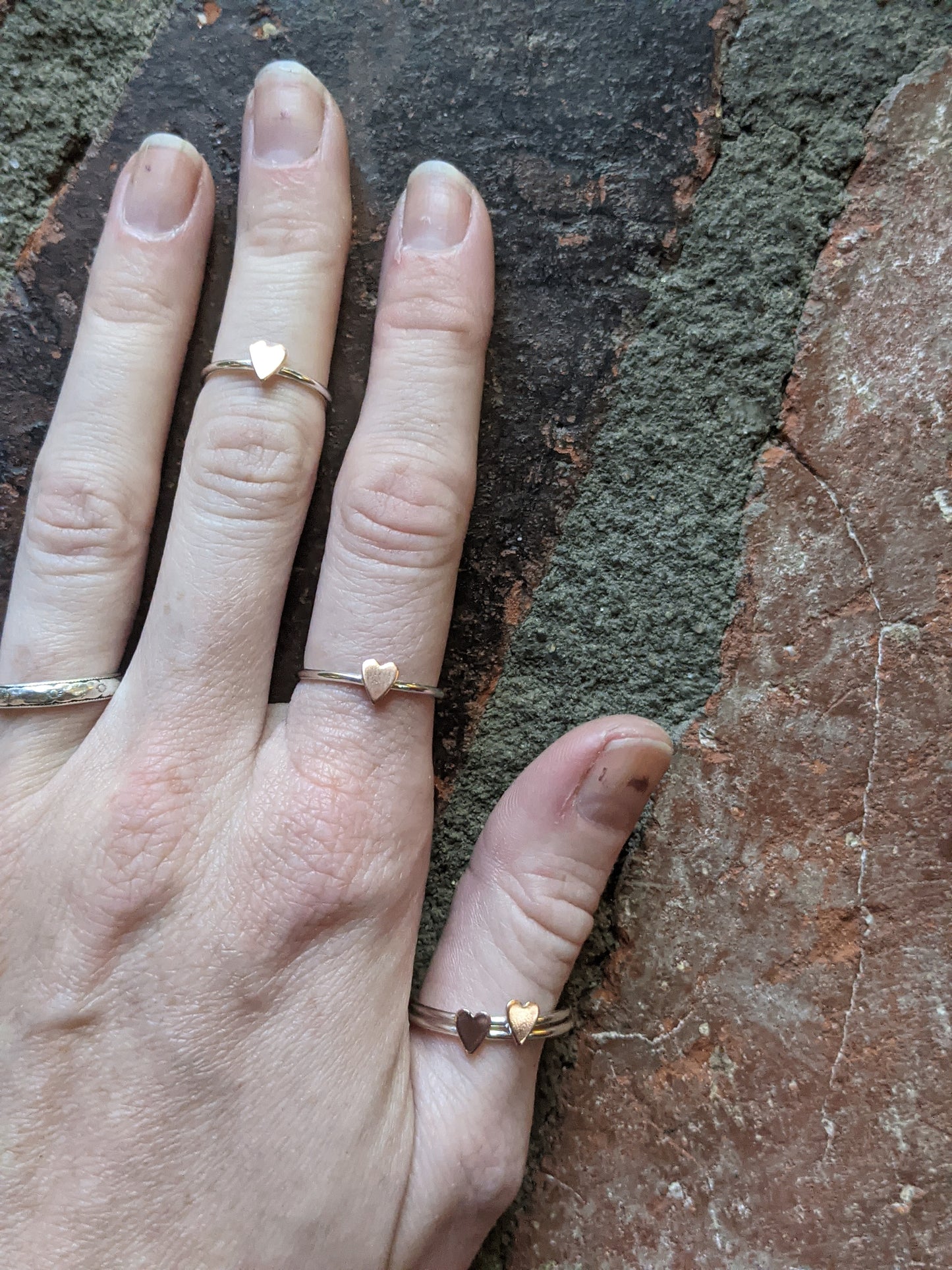 Anillo de corazón de cobre y plata de ley (hecho a pedido)