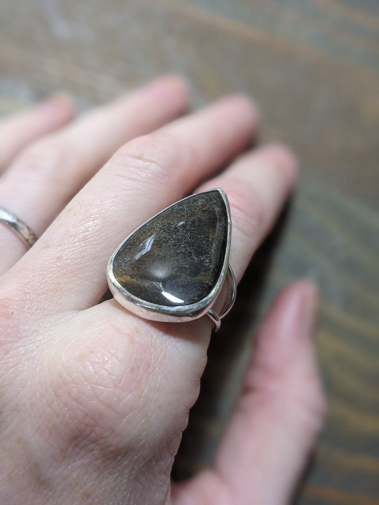 Sheen Obsidian Tear Drop Ring - (MTO)