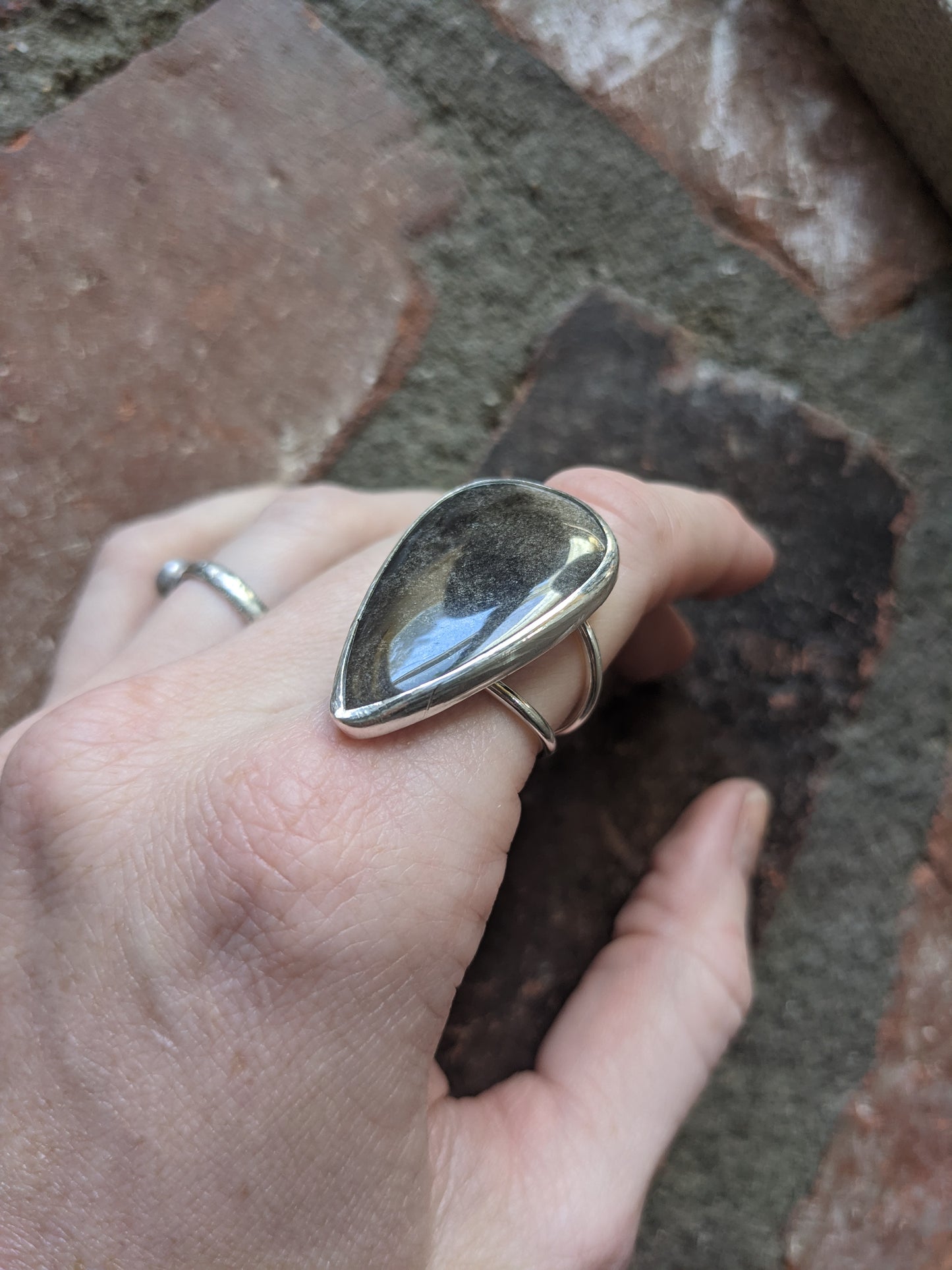 Sheen Obsidian Tear Drop Ring - (MTO)