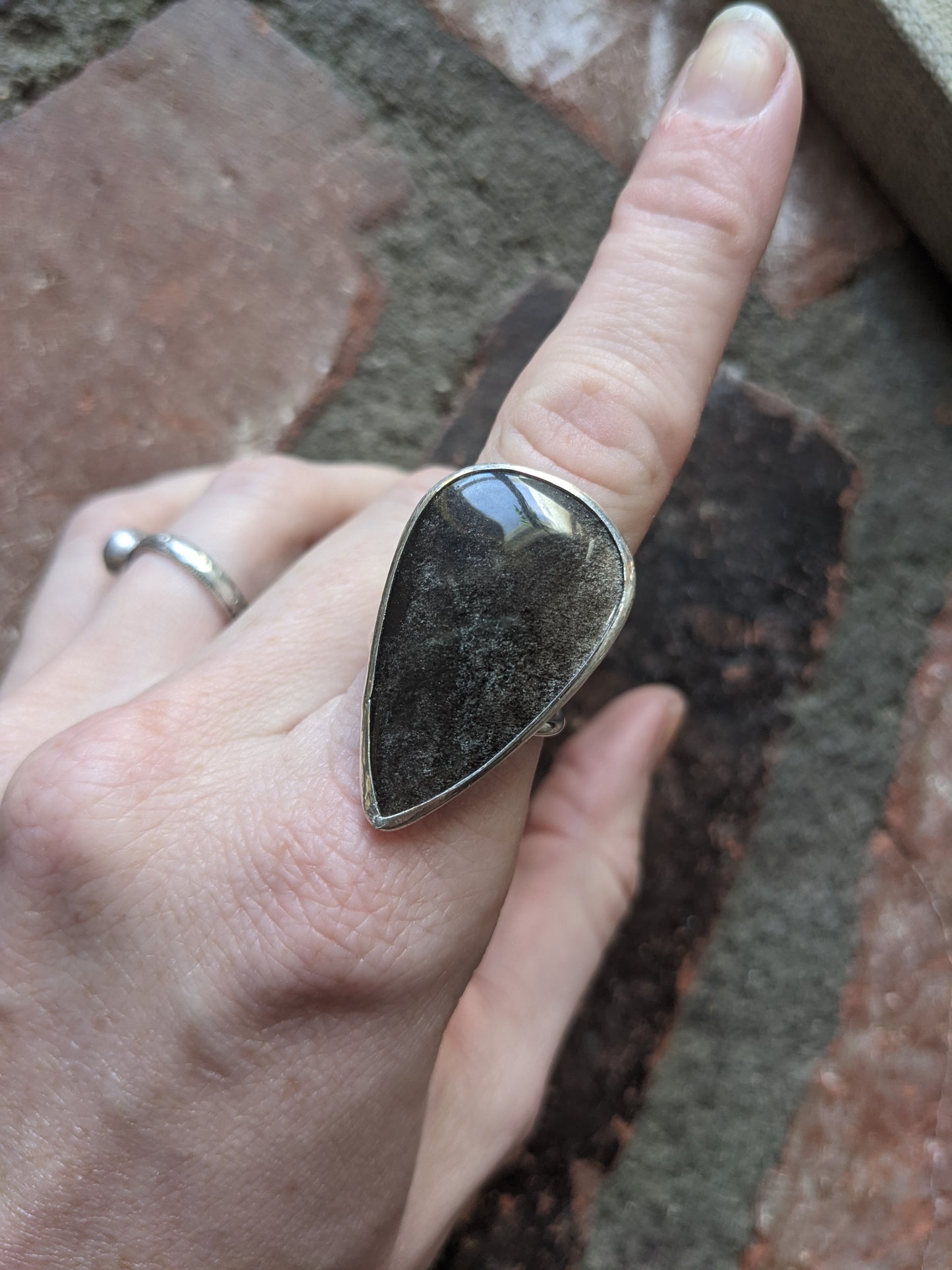 Sheen Obsidian Tear Drop Ring - (MTO)