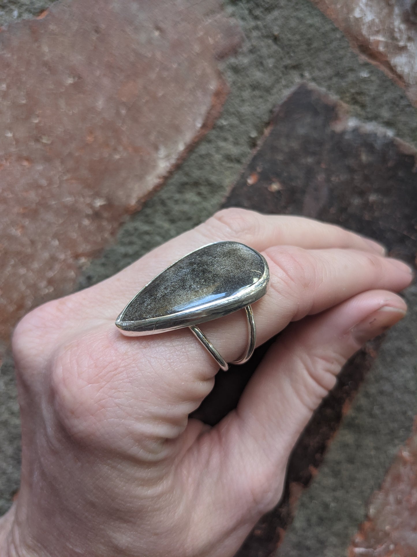 Sheen Obsidian Tear Drop Ring - (MTO)