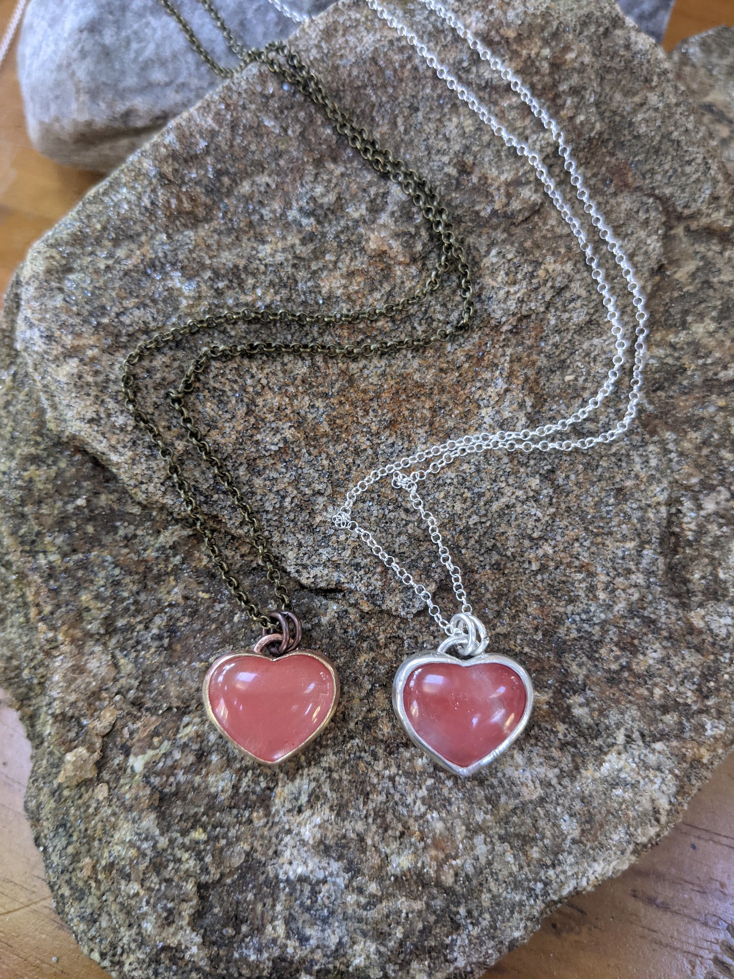 Cherry Quartz Large Heart Necklace (Available in Silver RTS and Brass MTO)