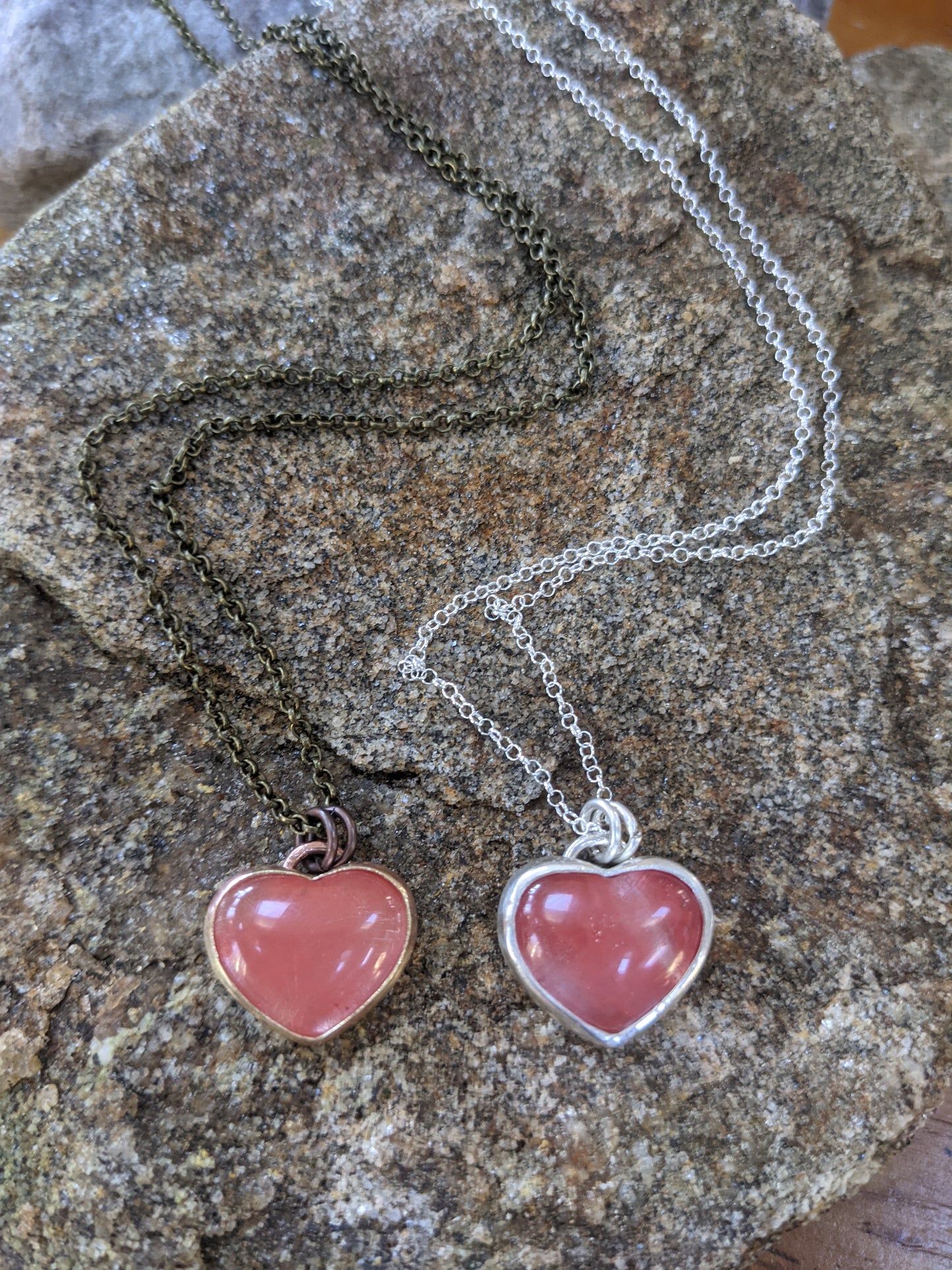 Cherry Quartz Large Heart Necklace (Available in Silver RTS and Brass MTO)