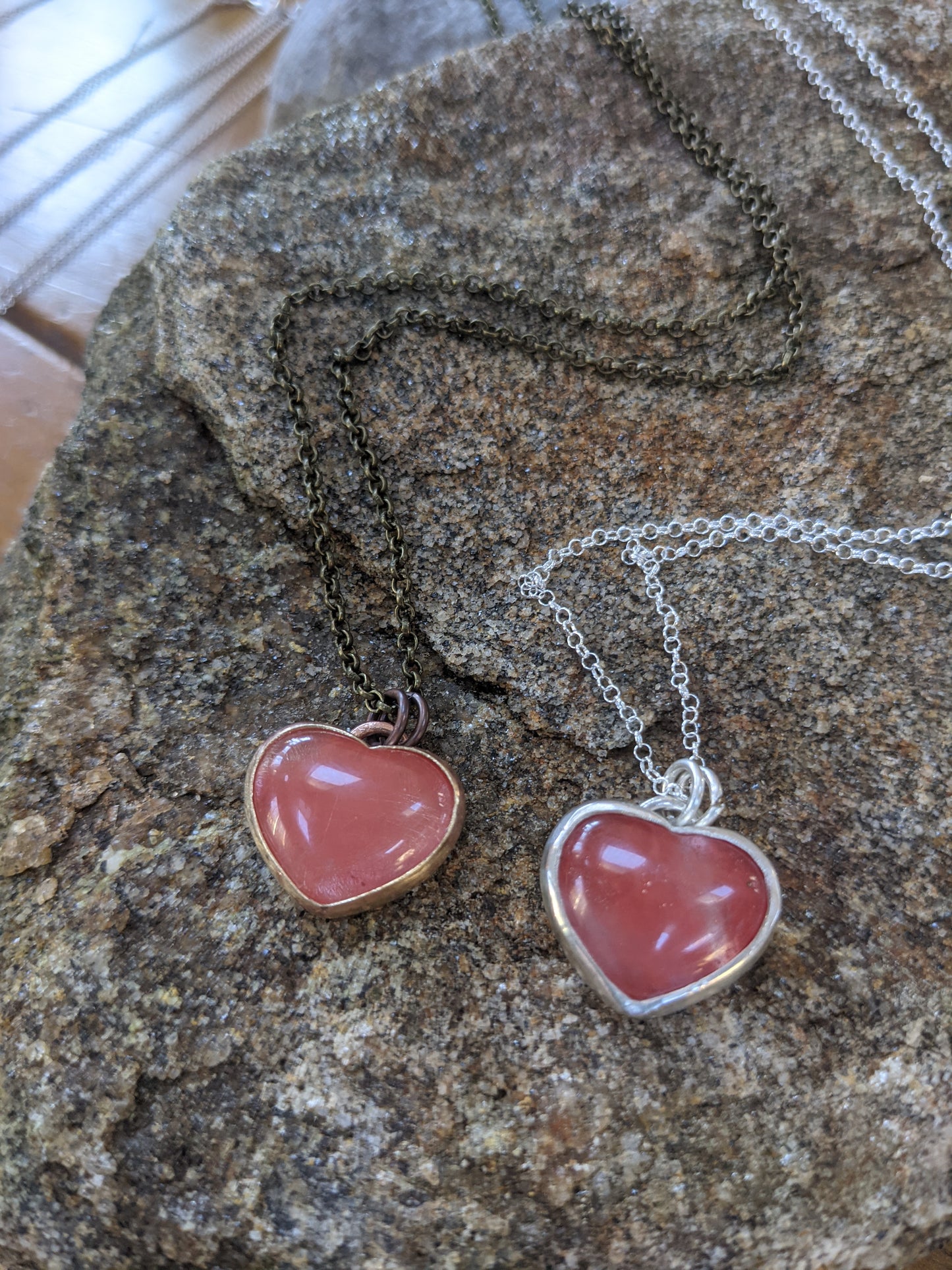 Cherry Quartz Large Heart Necklace (Available in Silver RTS and Brass MTO)