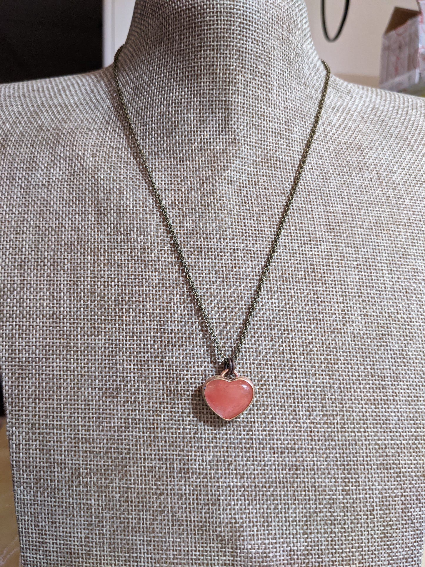 Cherry Quartz Large Heart Necklace (Available in Silver RTS and Brass MTO)