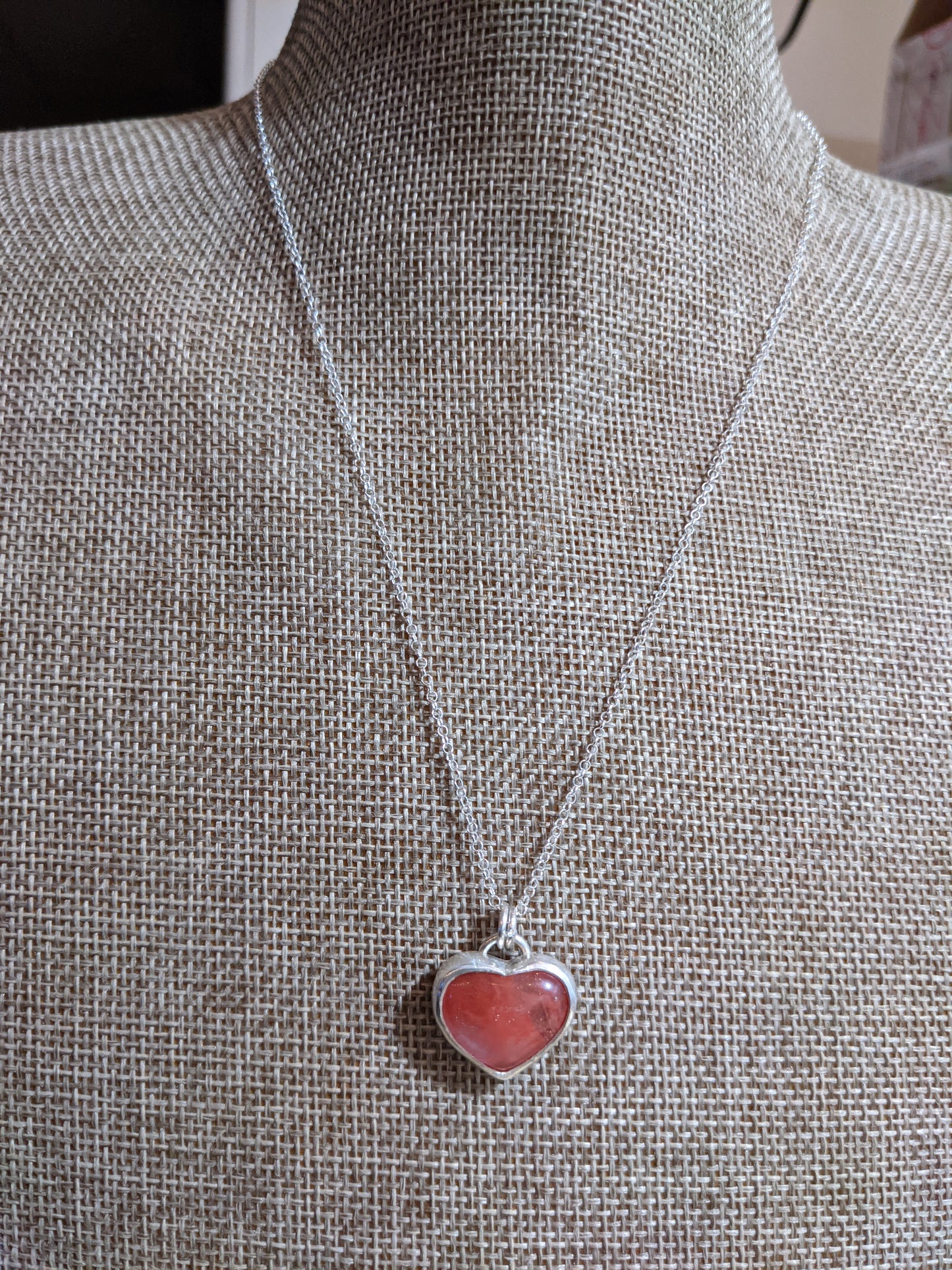Cherry Quartz Large Heart Necklace (Available in Silver RTS and Brass MTO)