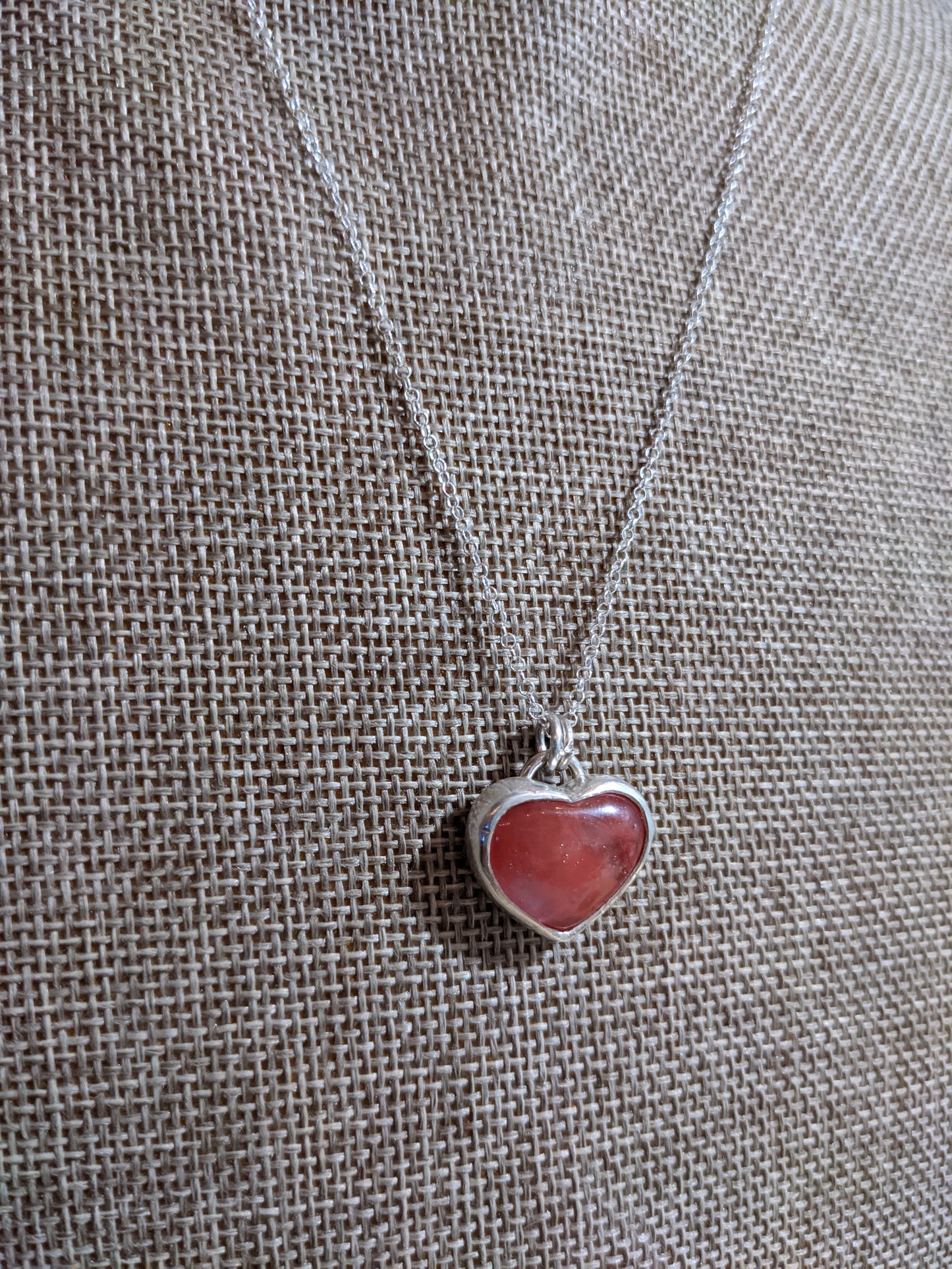 Cherry Quartz Large Heart Necklace (Available in Silver RTS and Brass MTO)
