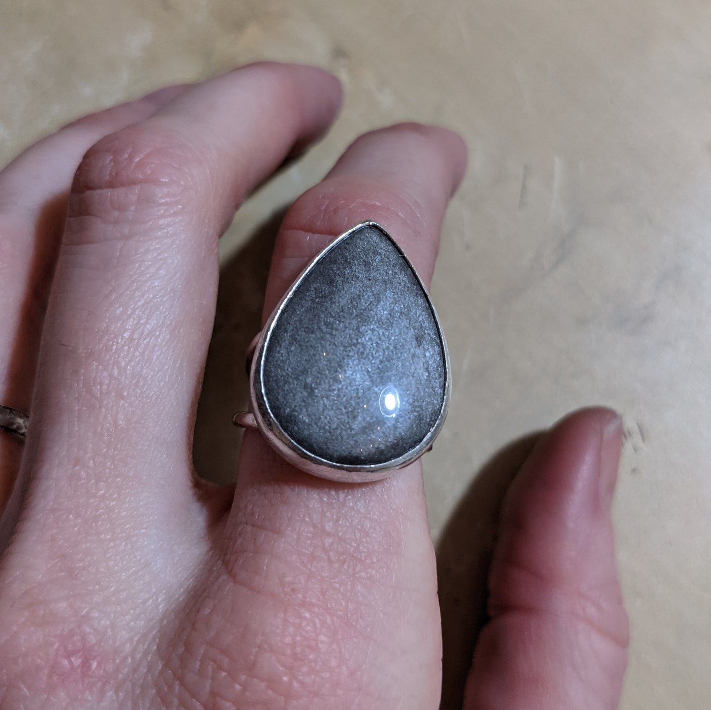 Sheen Obsidian Tear Drop Ring - (MTO)