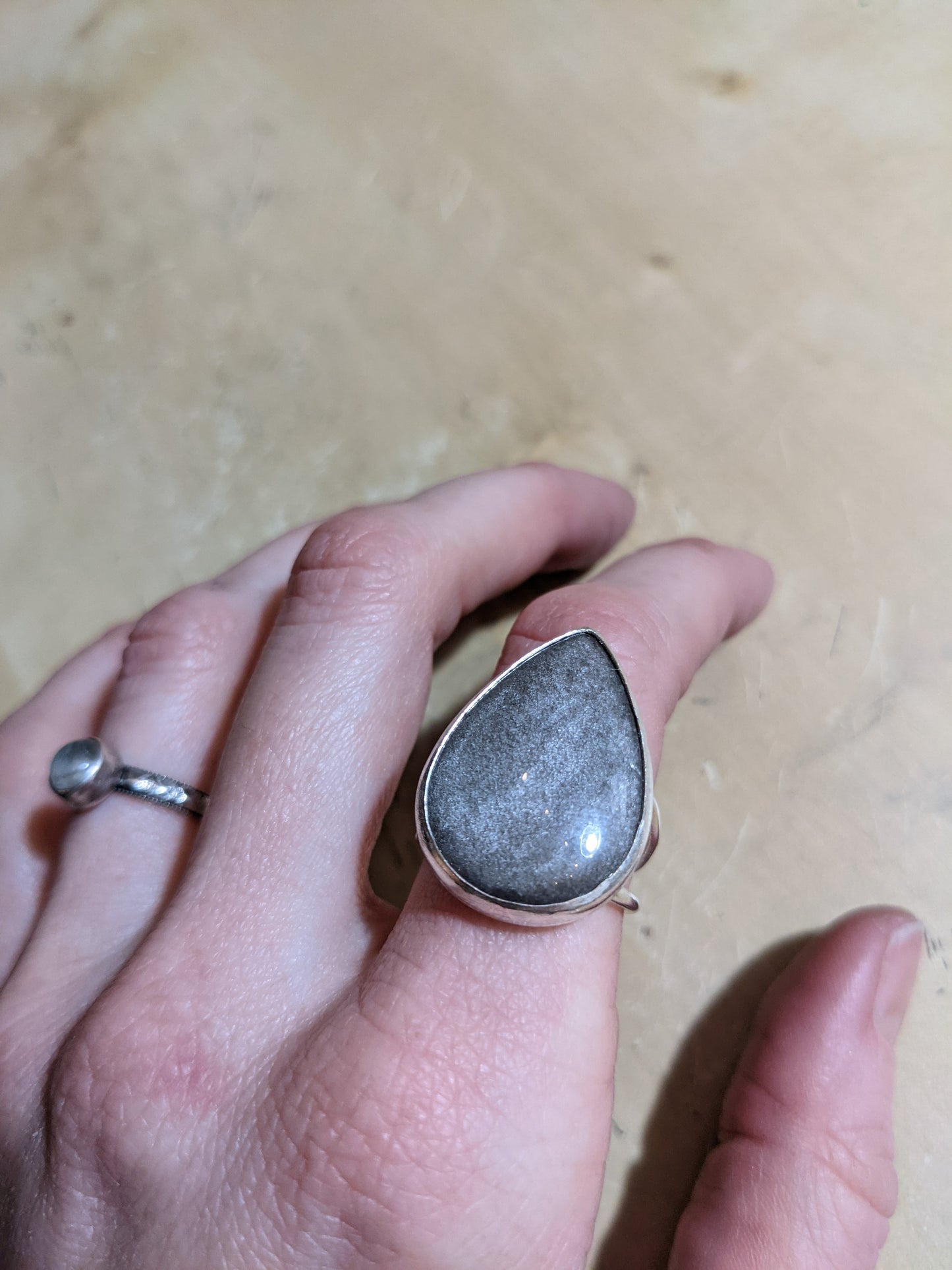 Sheen Obsidian Tear Drop Ring - (MTO)