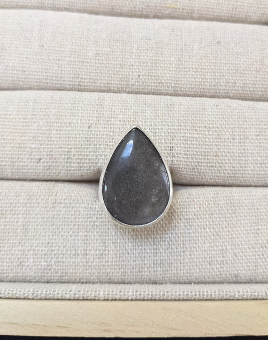 Sheen Obsidian Tear Drop Ring (Made To Order)