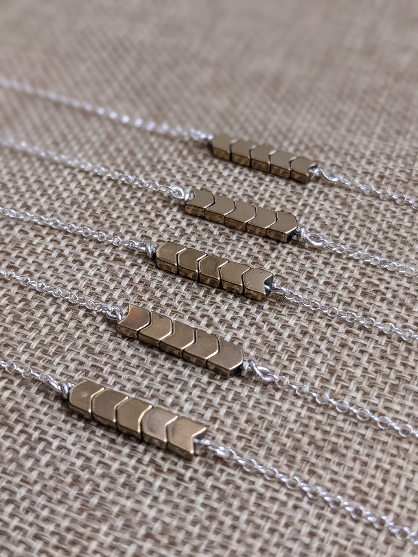 Chevron Gold Hematite Necklace on Sterling Silver