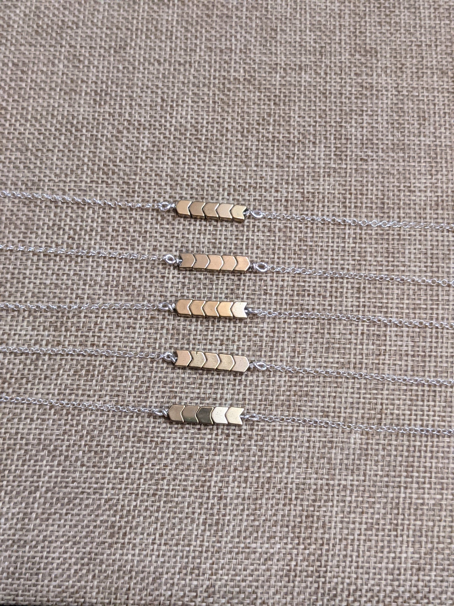 Chevron Gold Hematite Necklace on Sterling Silver