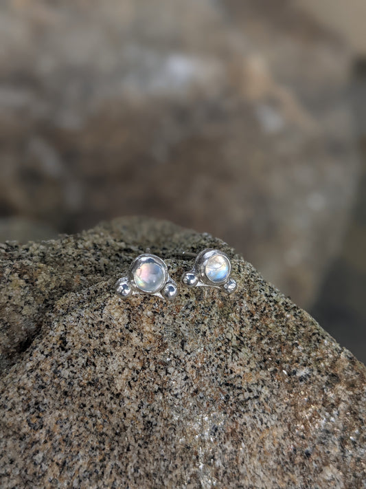 Moonstone and Sterling Embellished Everyday Studs (Made To Order)