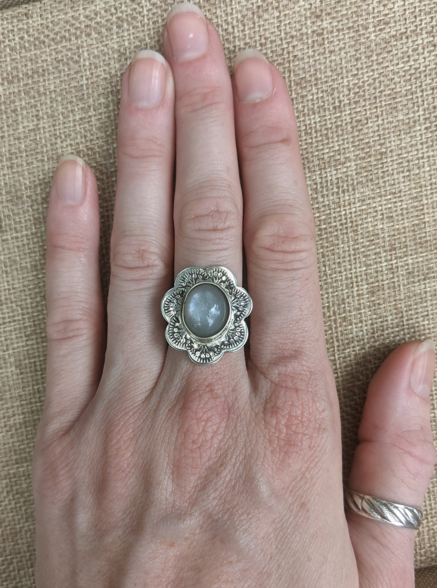 Grey Moonstone Flower Ring (MTO)