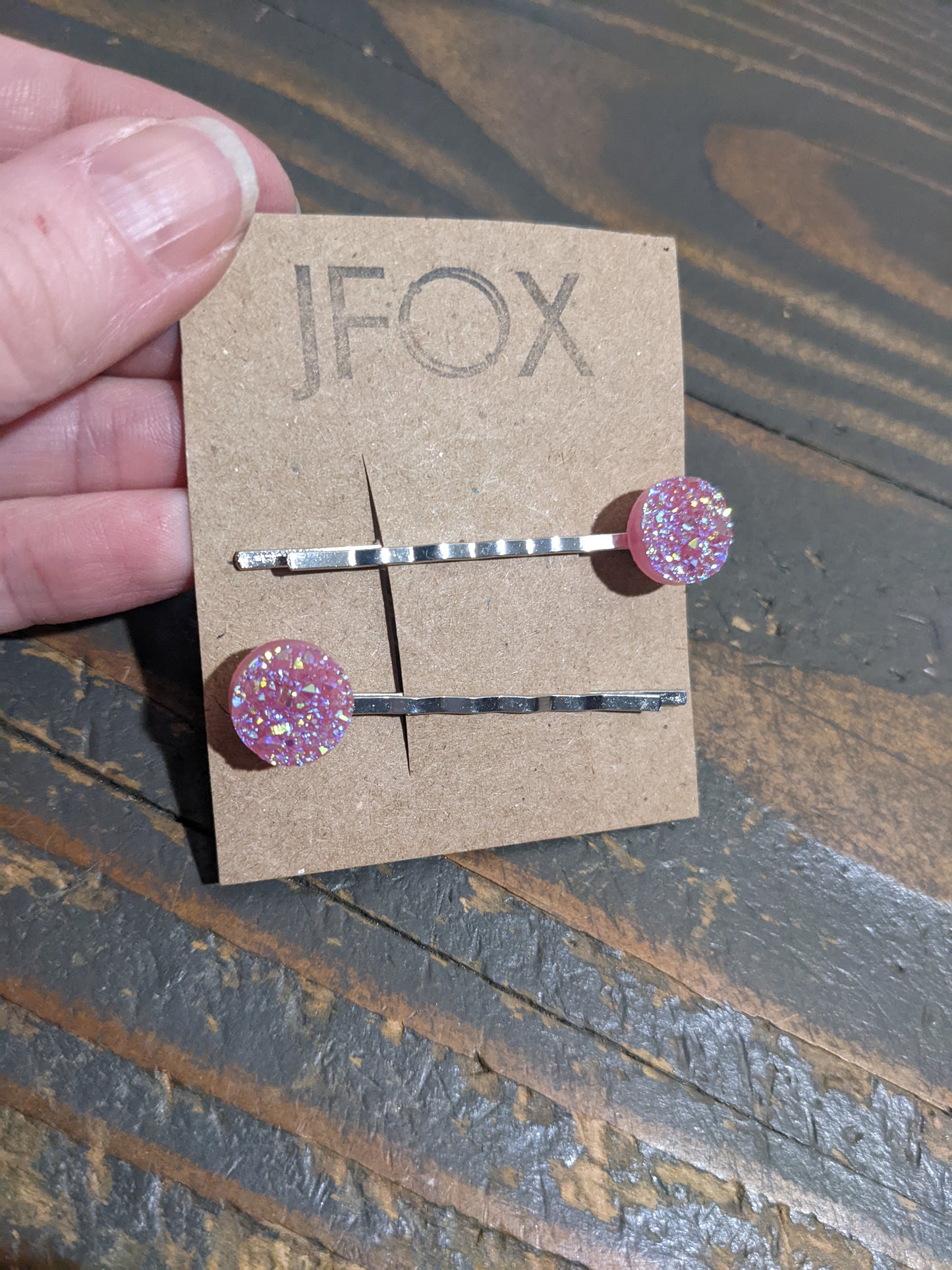 Pink Druzy Bobby Pin Set of 2