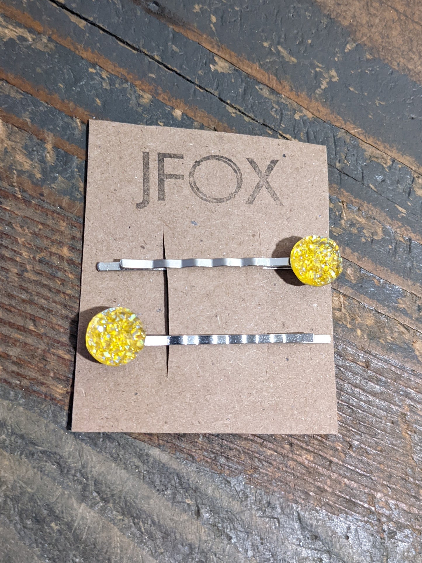 Yellow Druzy Bobby Pin Set of 2