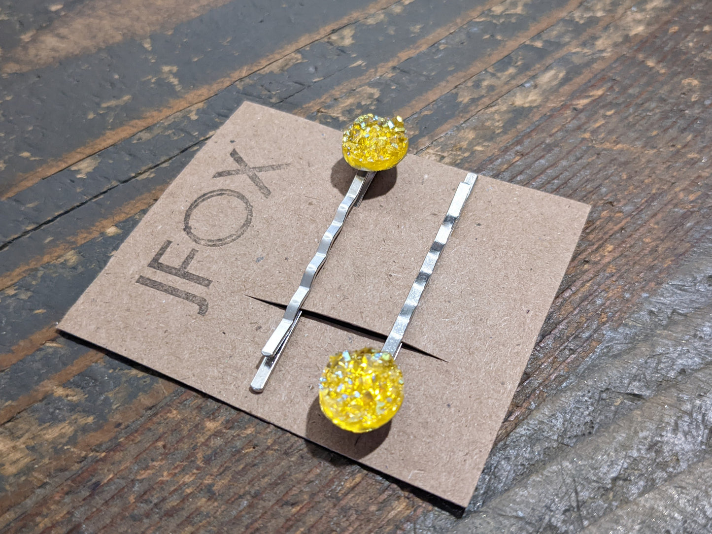 Yellow Druzy Bobby Pin Set of 2