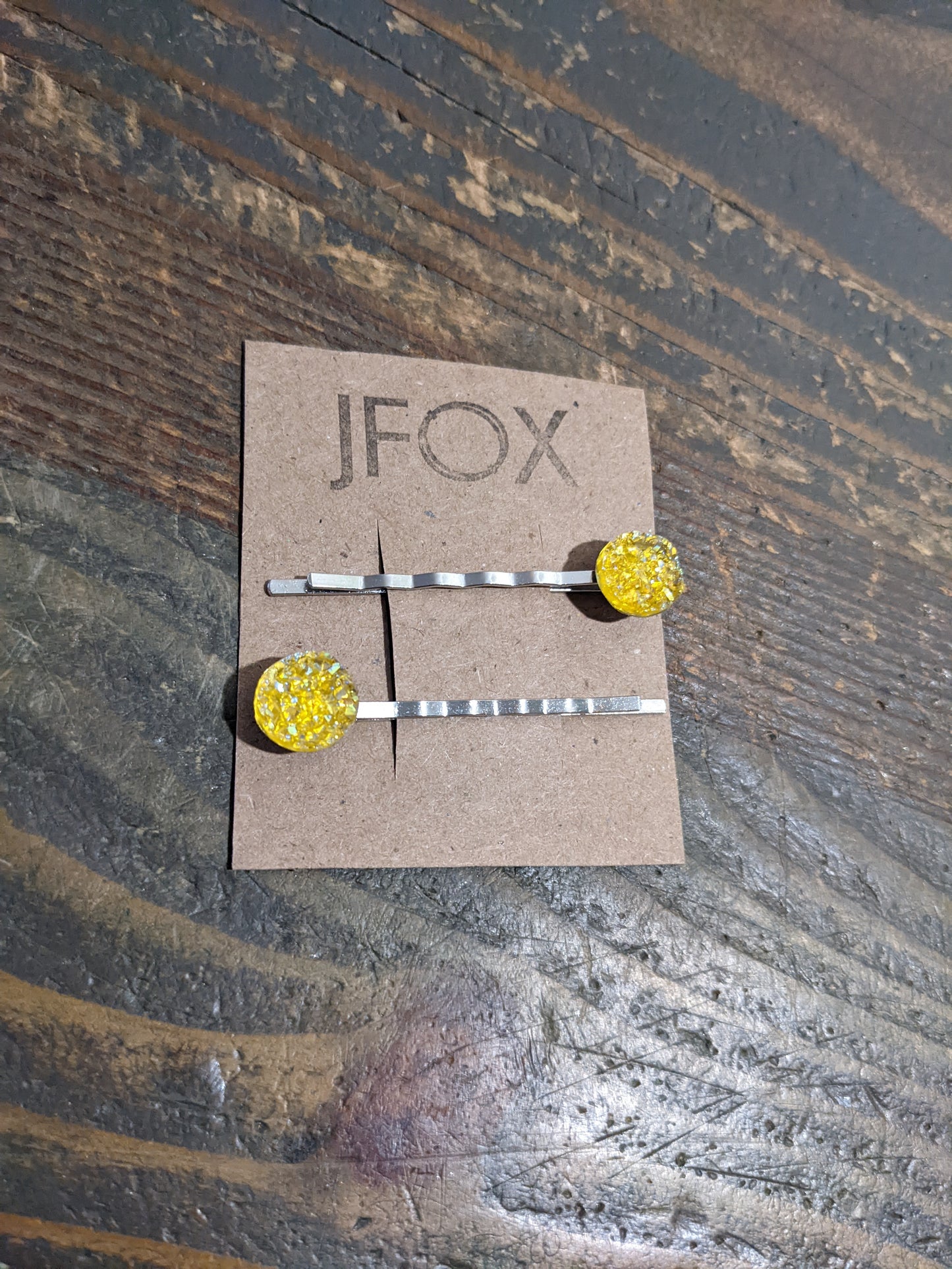 Yellow Druzy Bobby Pin Set of 2