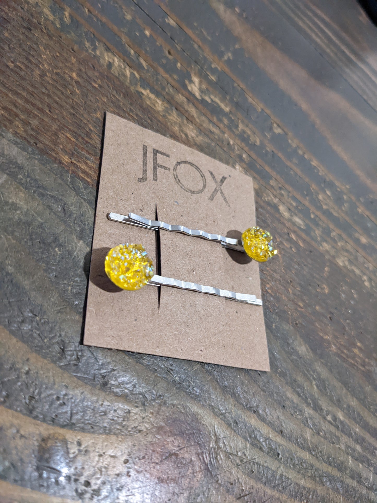 Yellow Druzy Bobby Pin Set of 2