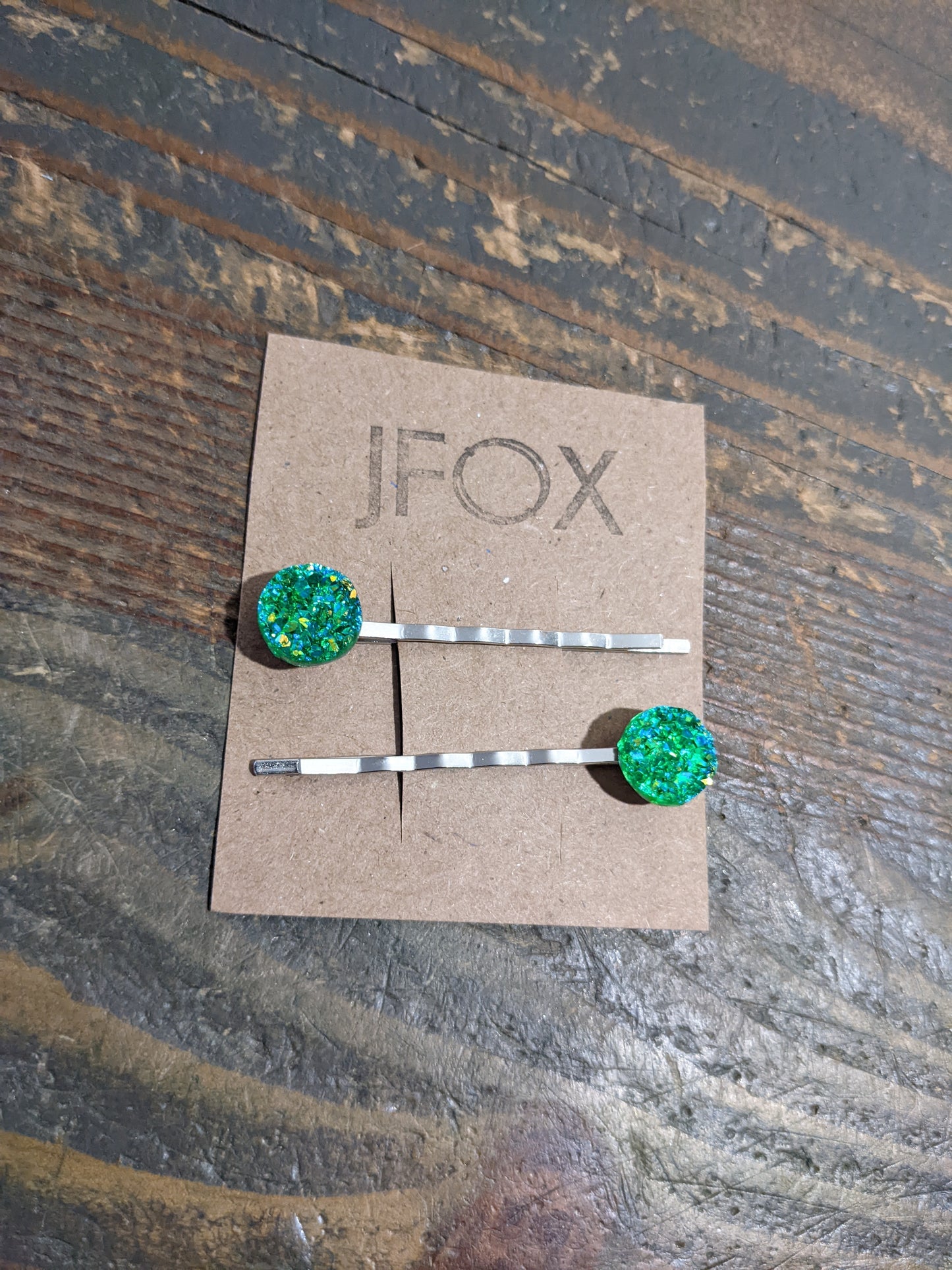 Green Druzy Bobby Pin Set of 2