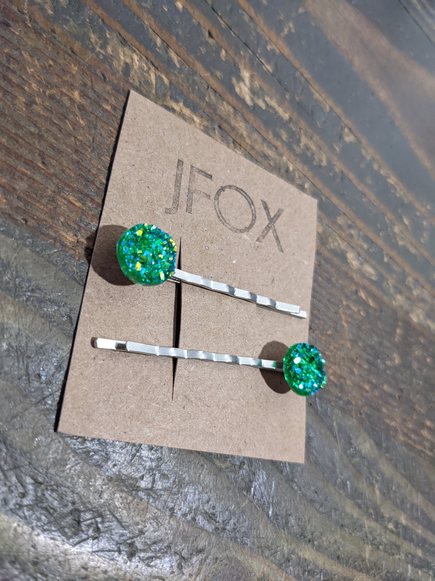 Green Druzy Bobby Pin Set of 2