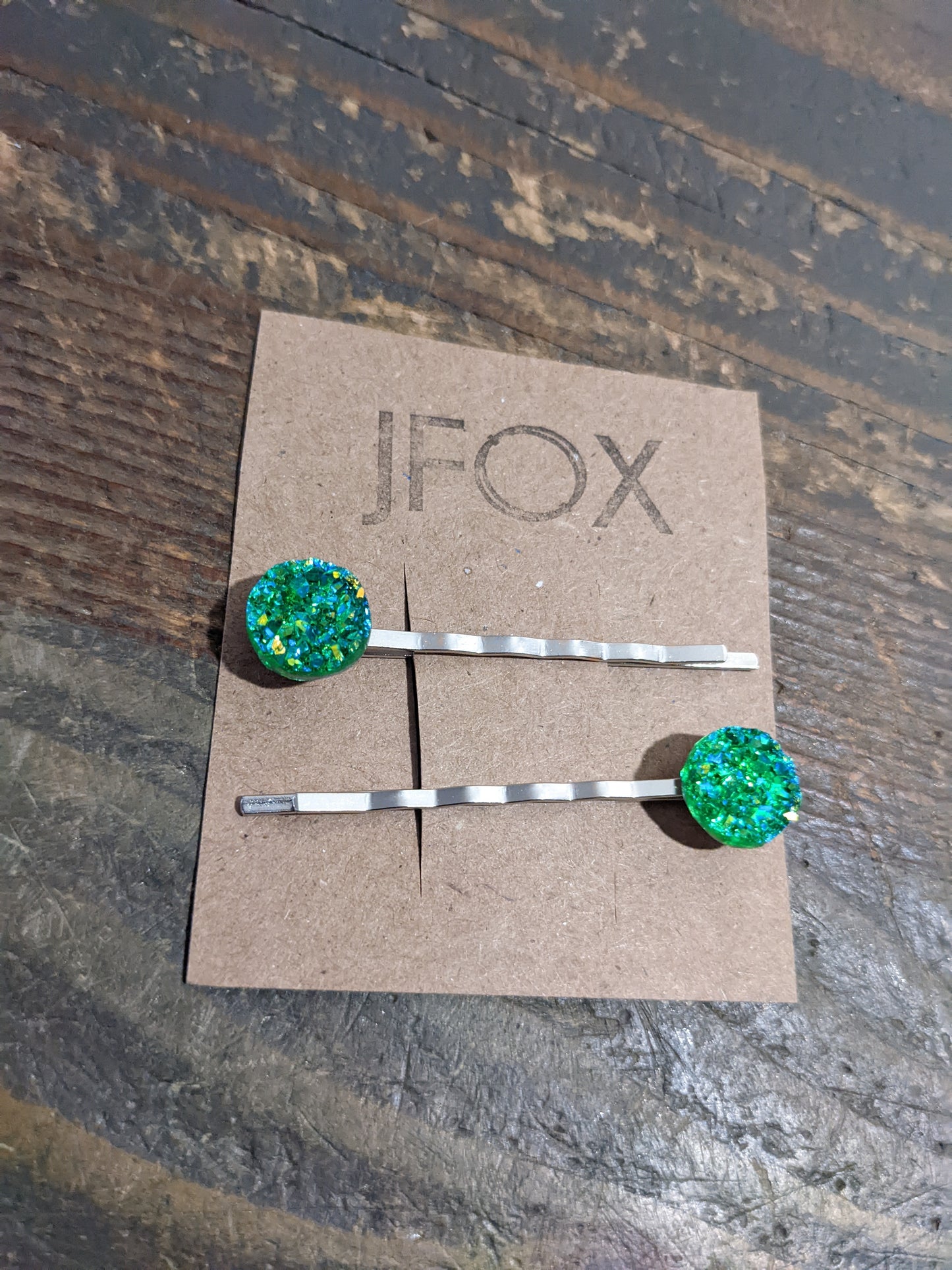 Green Druzy Bobby Pin Set of 2