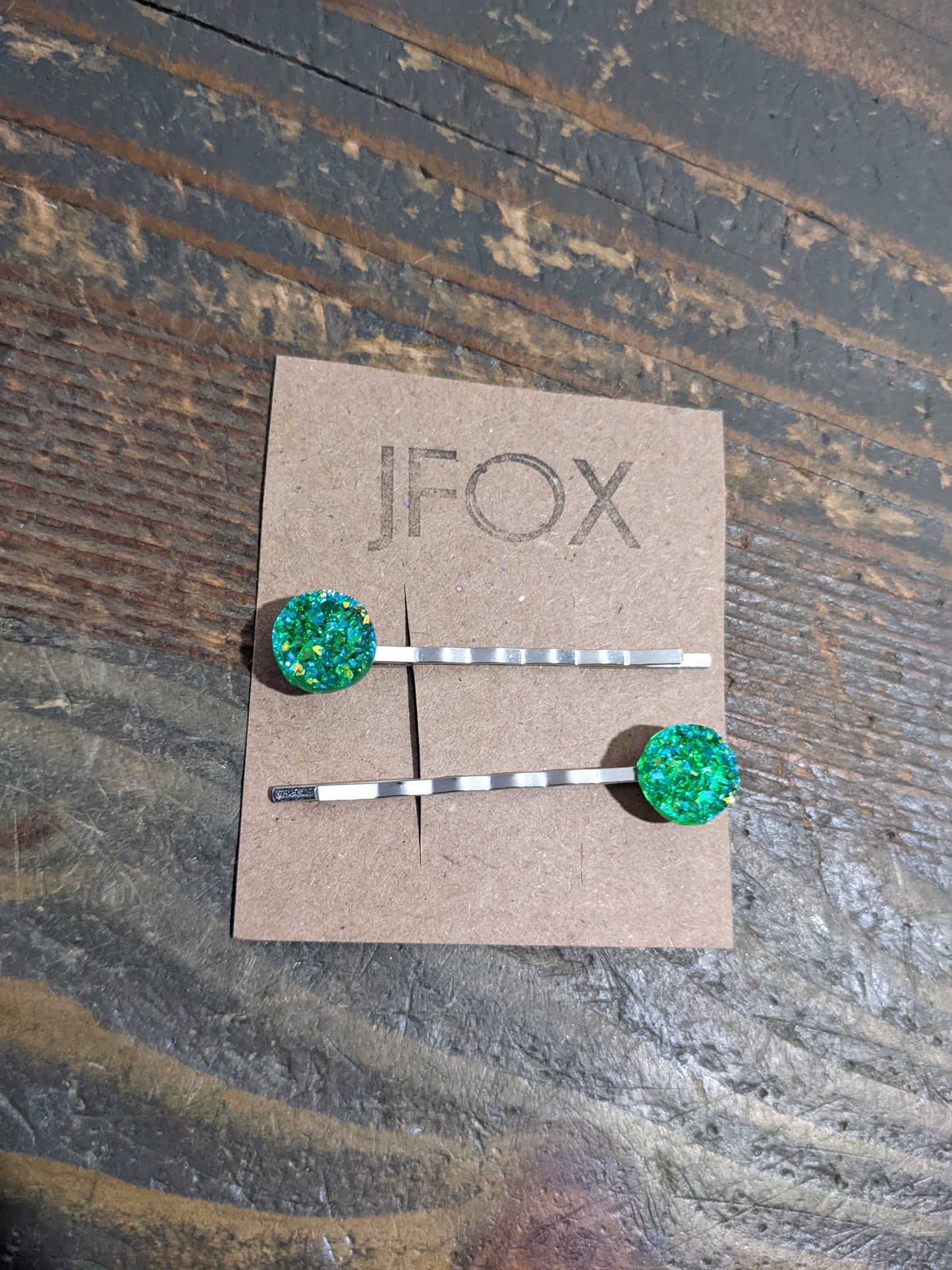 Green Druzy Bobby Pin Set of 2